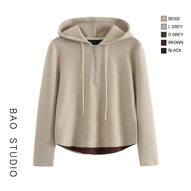 韩系简约纯色连帽T恤长袖