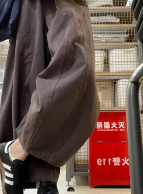 秋季裤子女款小个子日系深灰色气球裤大码胖mm显瘦九分阔腿弯刀裤