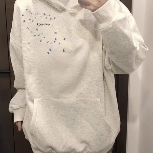 美式 显瘦宽松加绒外套 2025高街休闲风白灰色连帽卫衣情侣秋冬爆款