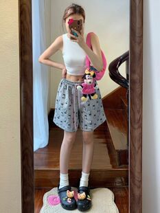 可爱卡通Kitty喵短裤 女夏季 新款 高腰家居休闲阔腿宽松外穿运动裤