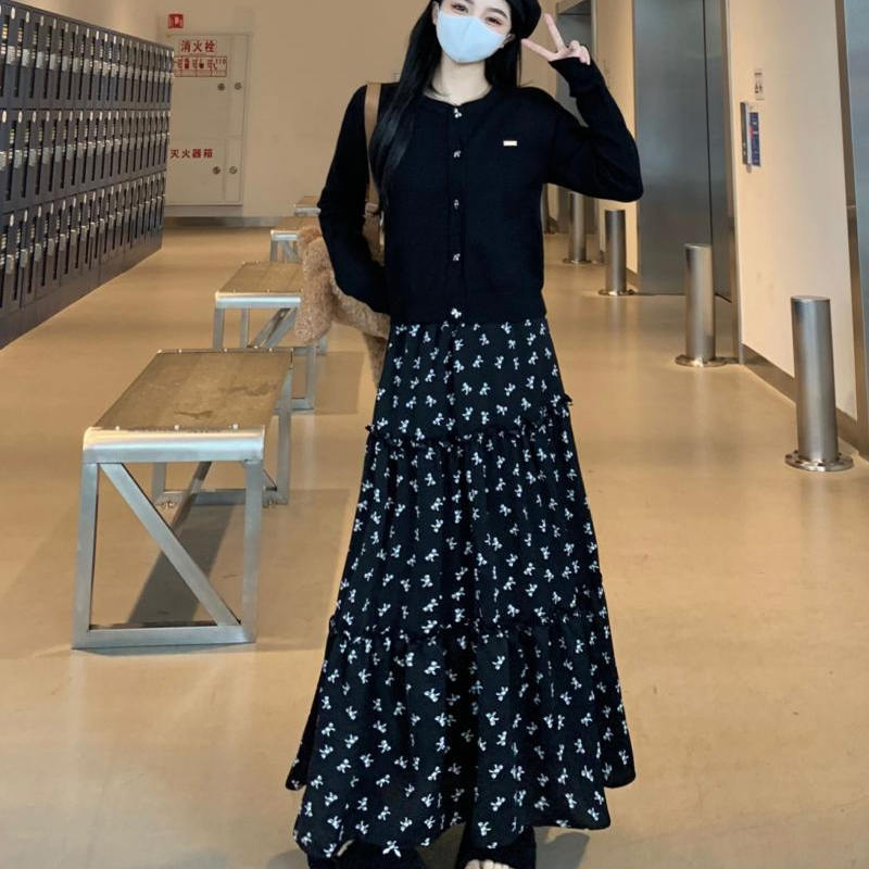 微胖mm蝴蝶结碎花半身裙子夏季