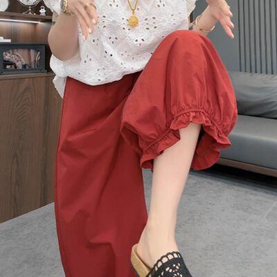 韩系暗红色2025显瘦休闲九分裤