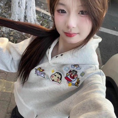 灰色印花蜡笔小新韩系慵懒风外套