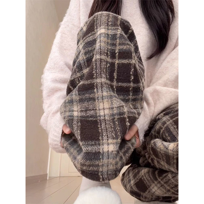 垂感休闲百搭毛呢格子裤