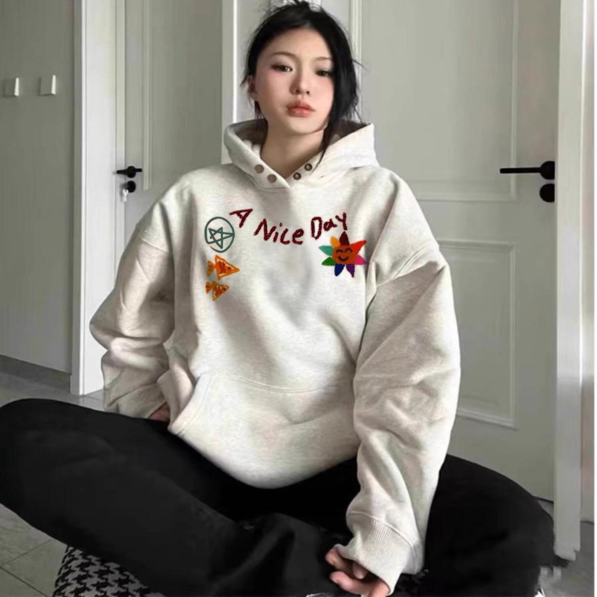 美式oversize小众加绒上衣外套