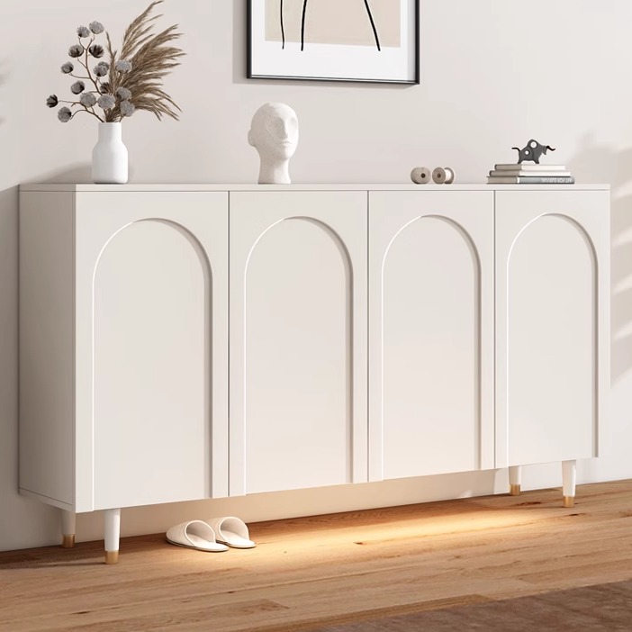 奶油风实木鞋柜一体靠墙家用门口玄关柜现代简约大容量阳台储物柜