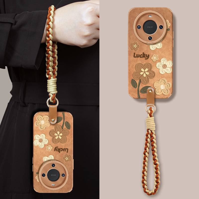 适用华为mate70带手绳手机壳小花