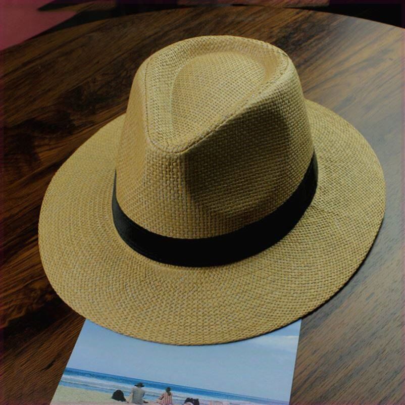 草帽男款防晒男士户外遮阳帽子草编大帽檐夏季巴拿马男式礼帽夏天