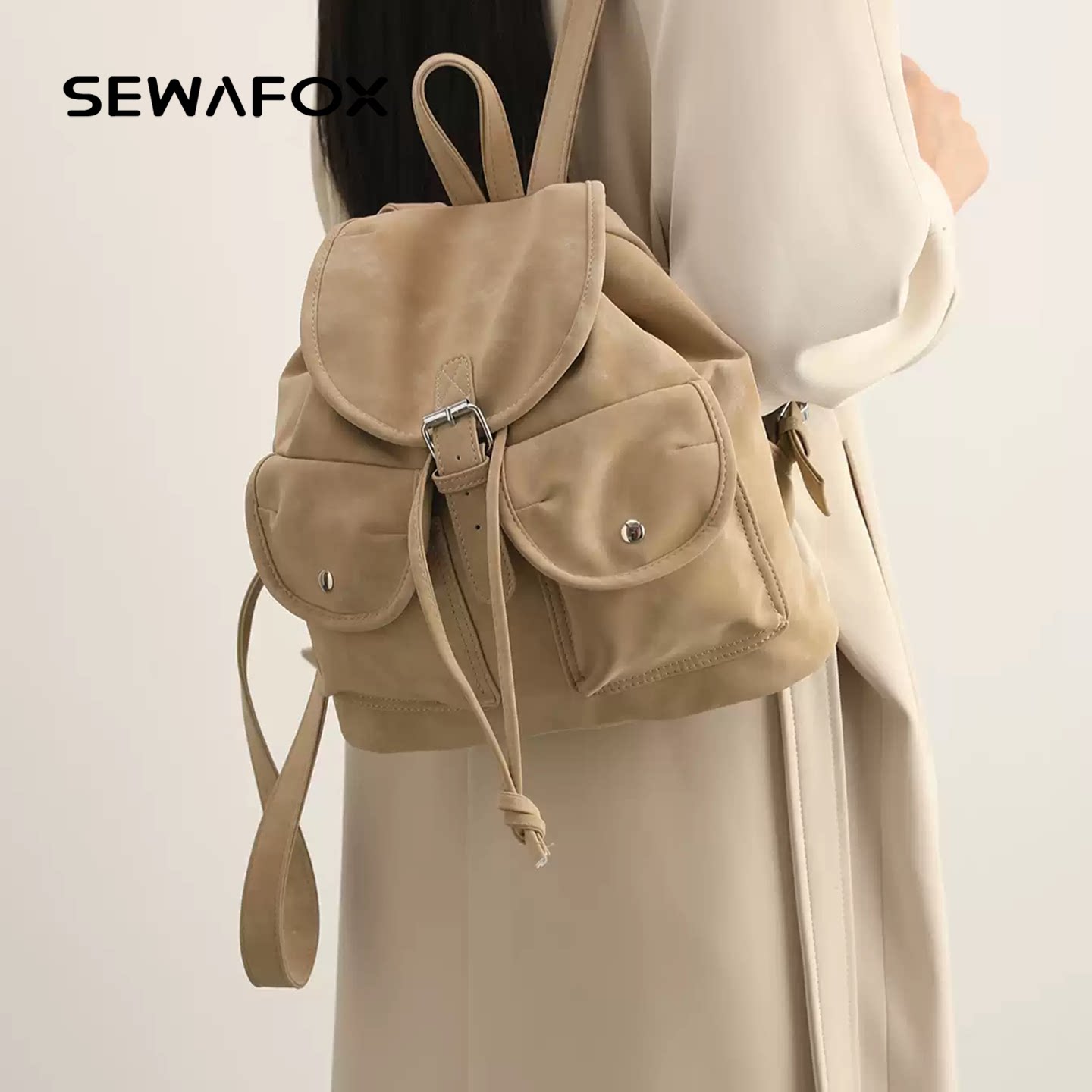 SEWAFOX麂皮书包新款休闲简约