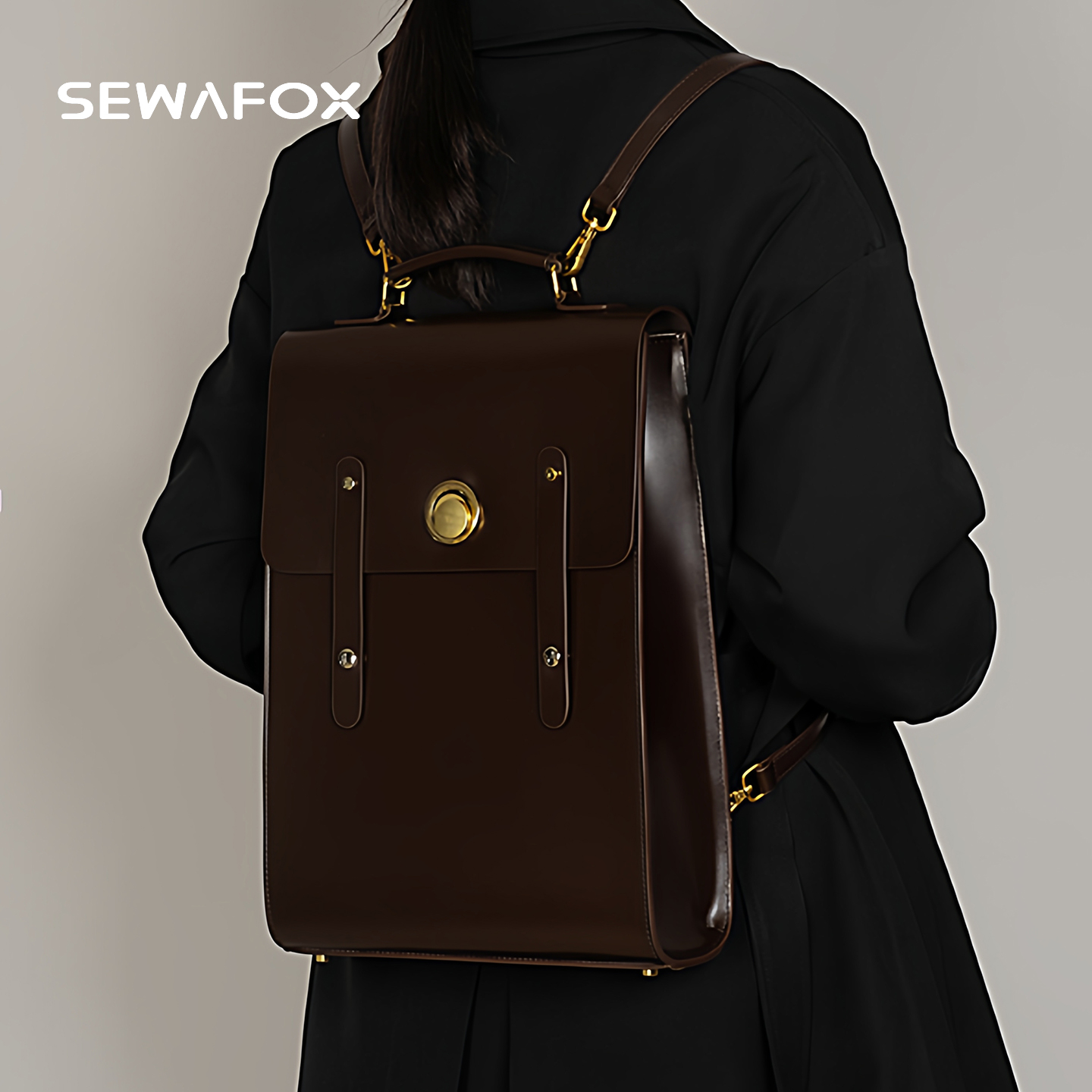 英伦学院风双肩包25新款大容量16寸皮质电脑包学生书包通勤背包女