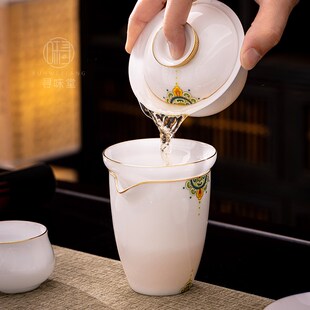 冰种玉瓷亮釉金边茶漏高档白瓷茶滤网K茶汤过滤器家用功夫茶具