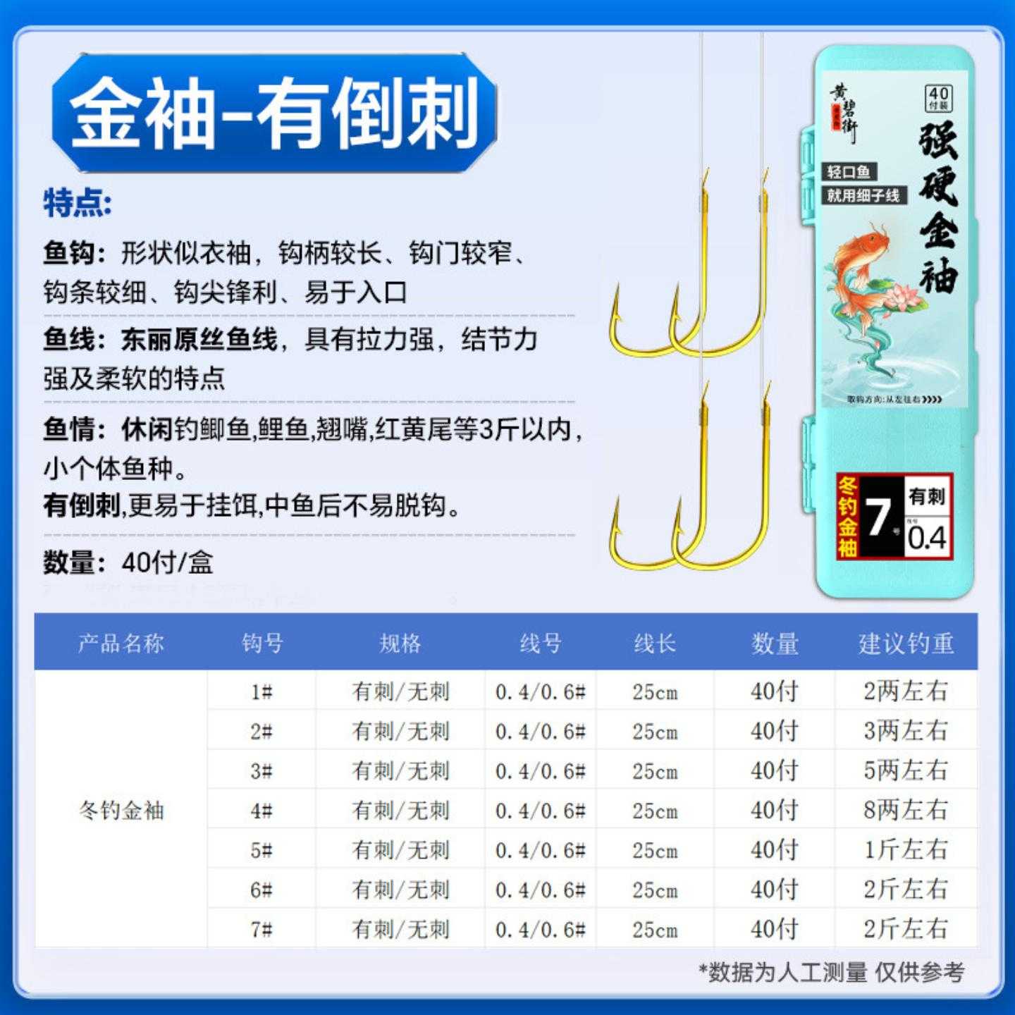 40付冬钓细子线0.4金袖0.6短子线双钩高灵敏成品钩野钓鲫鱼防缠绕