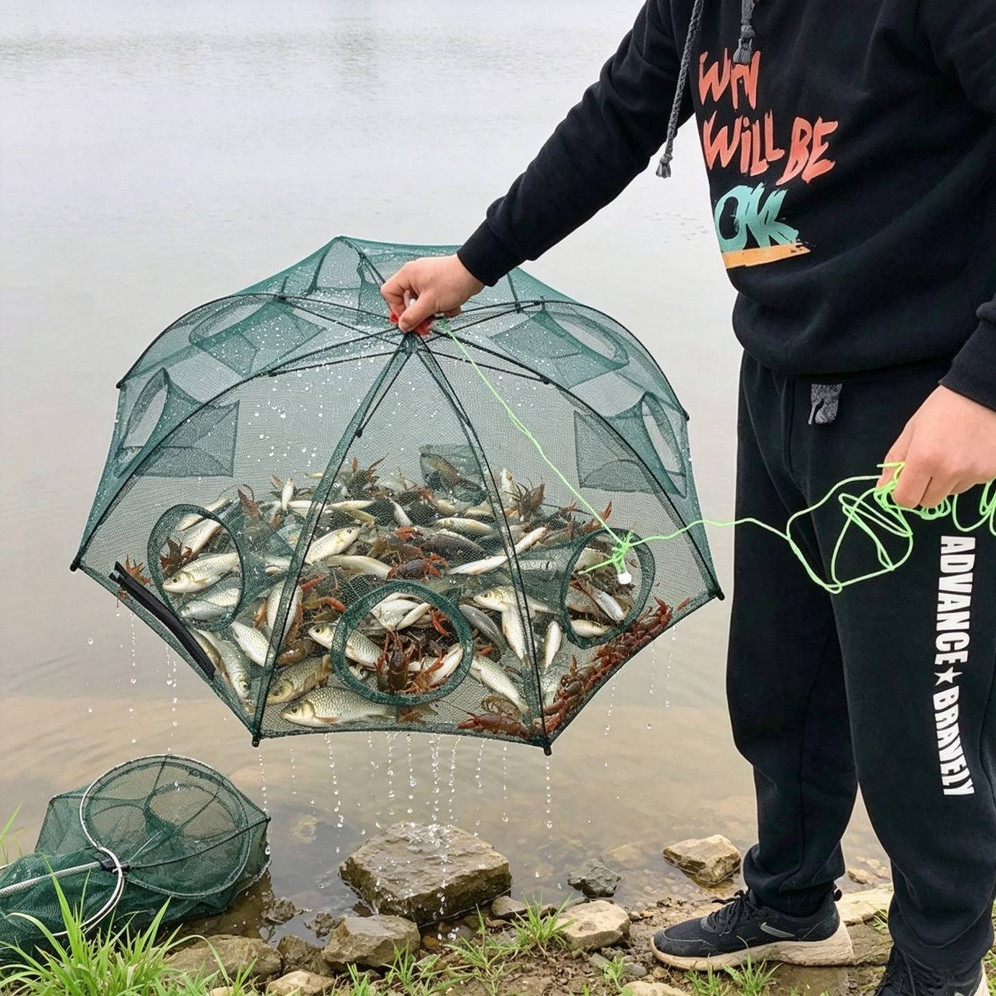 虾笼自动捕鱼网折叠渔网甲鱼螃蟹黄鳝泥鳅龙虾网伞笼渔具捕鱼