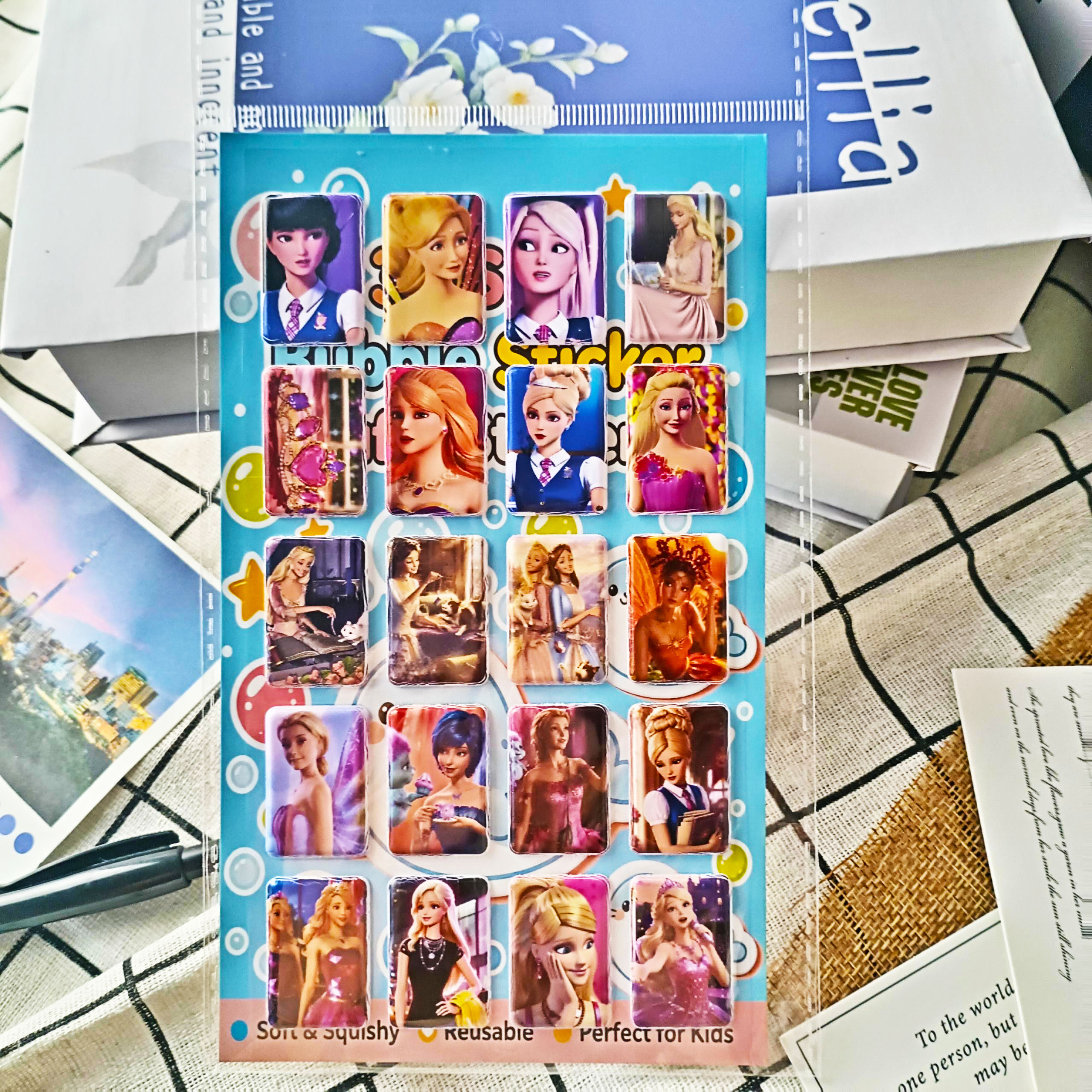 芭比公主3D加厚立体泡泡贴纸PVC人造皮革泡棉贴防水手帐本定制