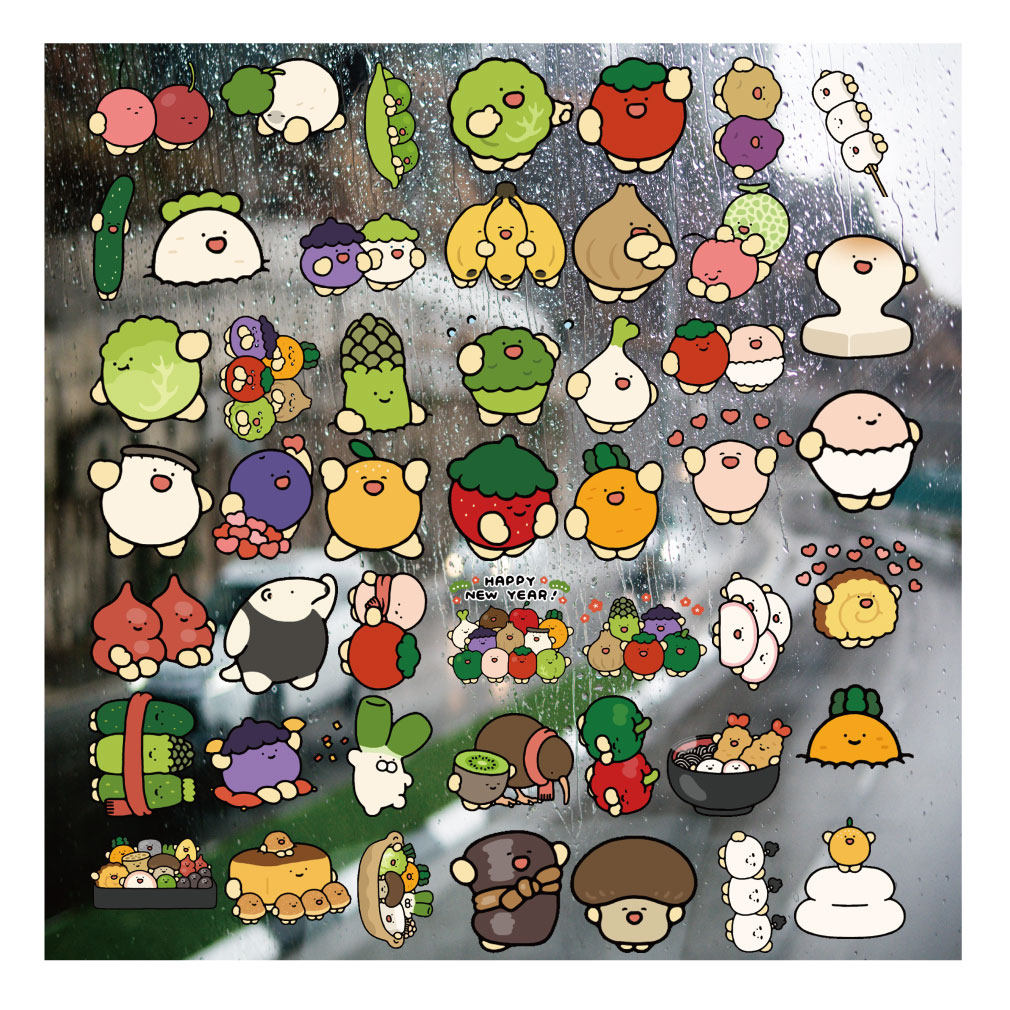 圆圆蔬果小人UV转印贴diy手账本手机壳电动牙刷防水晶标杯贴纸