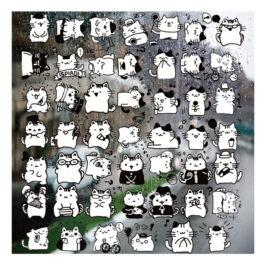 简笔画小猫表情包UV转印贴动漫套图水晶标签定制定做装饰贴纸