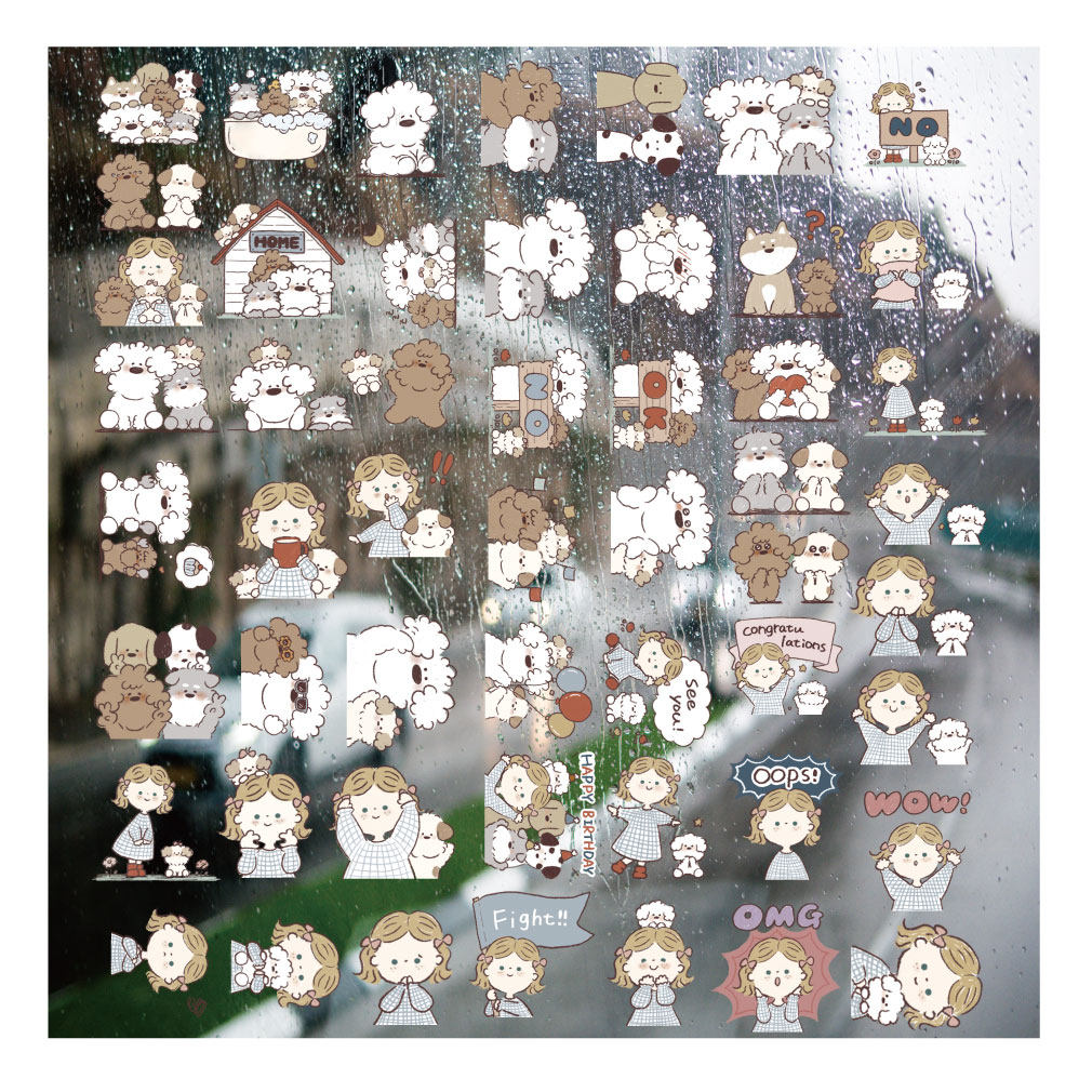 miiiiichan小女孩小狗UV转印贴diy手账本手机壳水晶标签防水杯纸