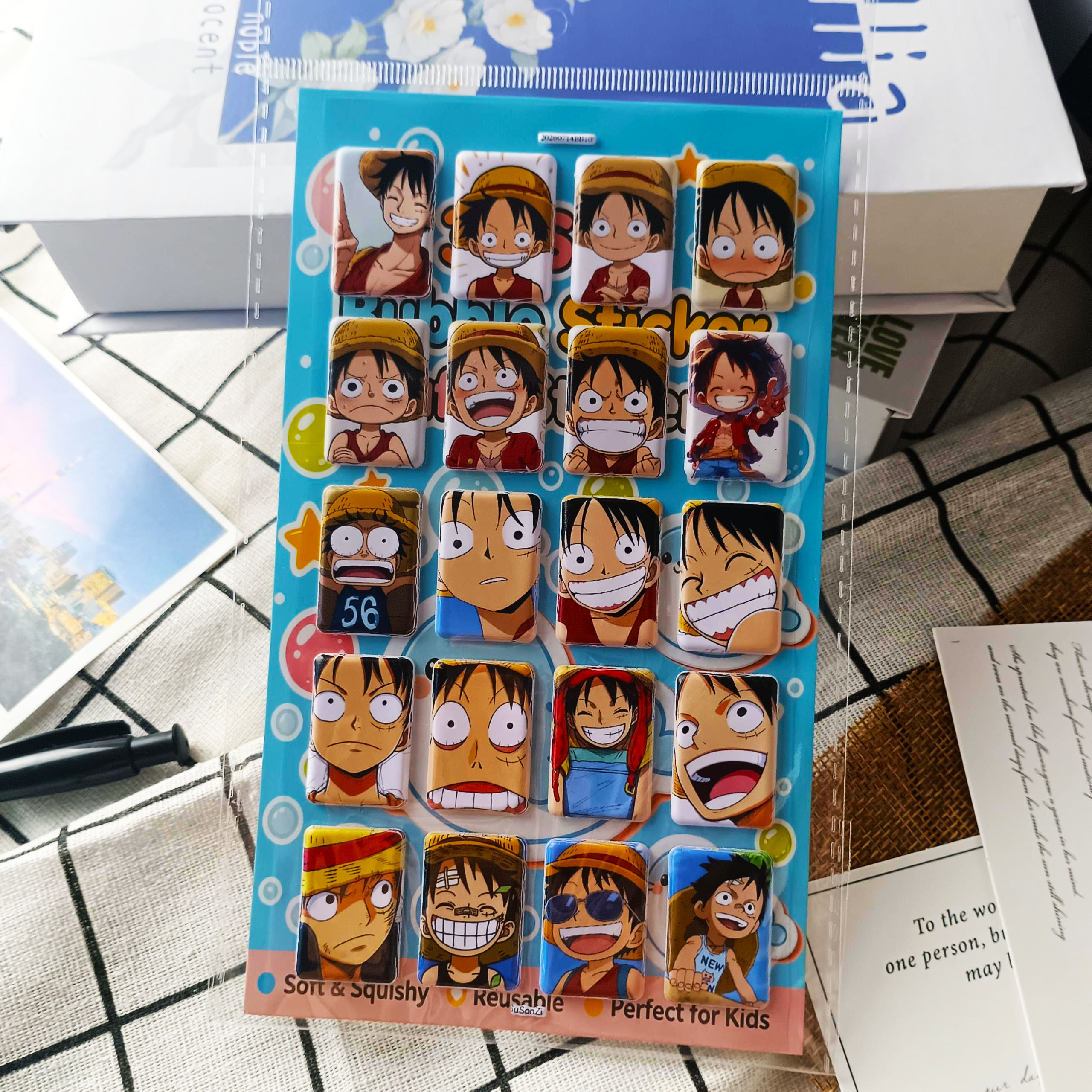 海贼王3D加厚立体泡泡贴纸PVC人造皮革泡棉贴防水手帐本定制