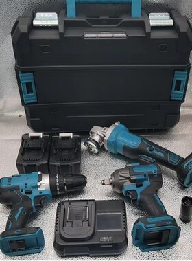 外贸三件套大功率无刷125mm角磨机锂电扳手350nm锂电冲击电钻10mm