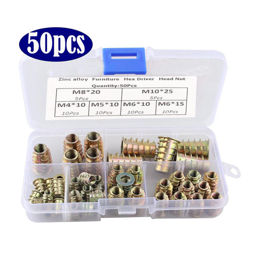 锌合金内外牙套装50pcs/70pcs/230pcs带介内六角梯形预埋家具螺母