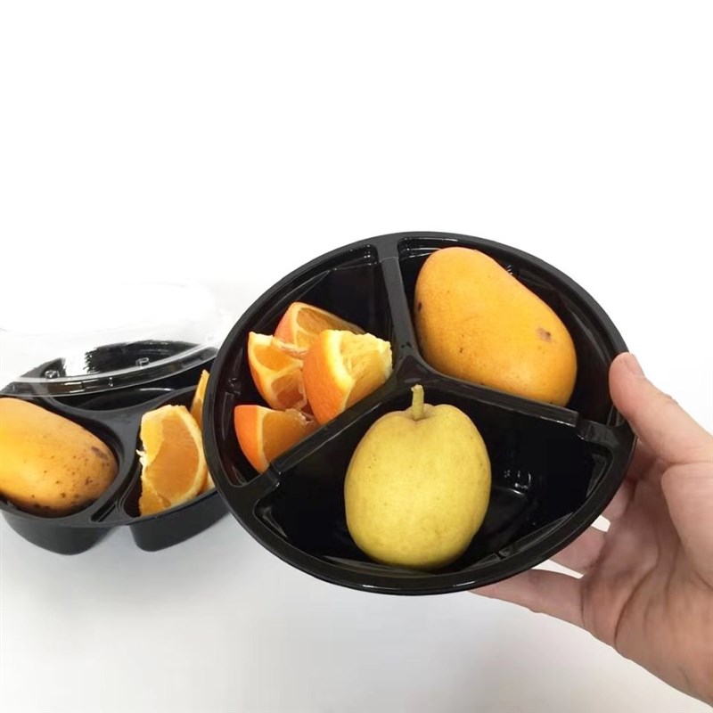 一次性水果捞拼盘 500g三分格果切盒 塑料打包盒 沙拉保鲜包装盒
