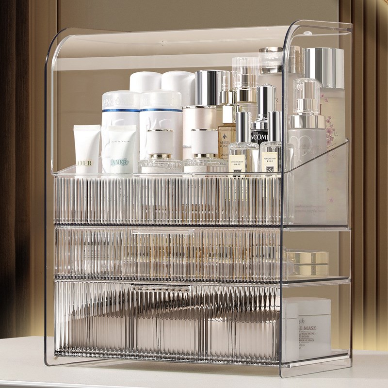 化妆品收纳盒防尘透明桌面梳妆台口红护肤品高级感置物架整理箱柜