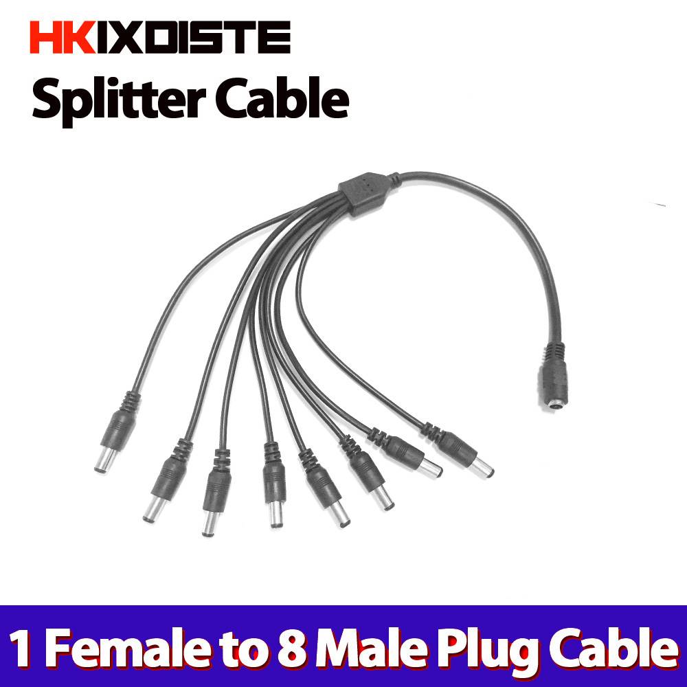 DC Power Jack 5.5x2.1mm DC Power Cable 1 Female to 8 Male W