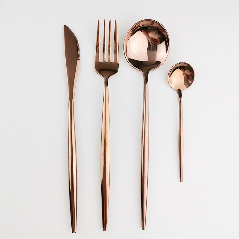 Rose Gold Dinnerware Set 304 Stainless Steel Mirror Cutlery