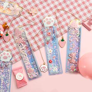 1 PC Cartoon Oil Sand Ruler Cute Pendant Bookmark PVC Drawi