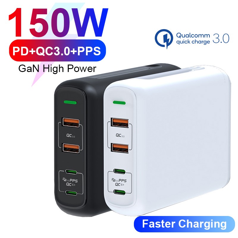 150W PD QC 4.0 3.0 GaN Quick Charger with Dual Type C 100W P