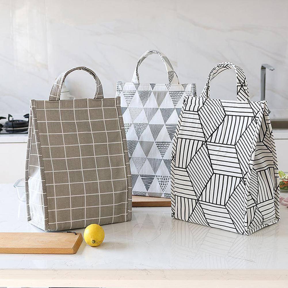 Portable Grid Insulated Lunch Picnic Tote Cooler Bag Bento B
