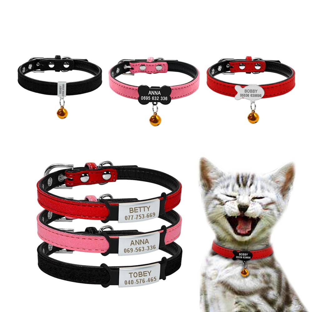 Soft Dog Cat Collar with Bell Personalized Safety Cat Name