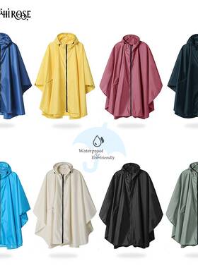 Women Pure Color Raincoat Poncho Hooded Waterproof for Adul
