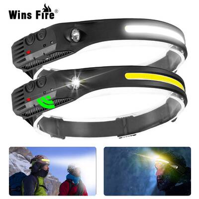 Sensor Headlamp COB LED Head Lamp Flashlight USB Rechargeabl