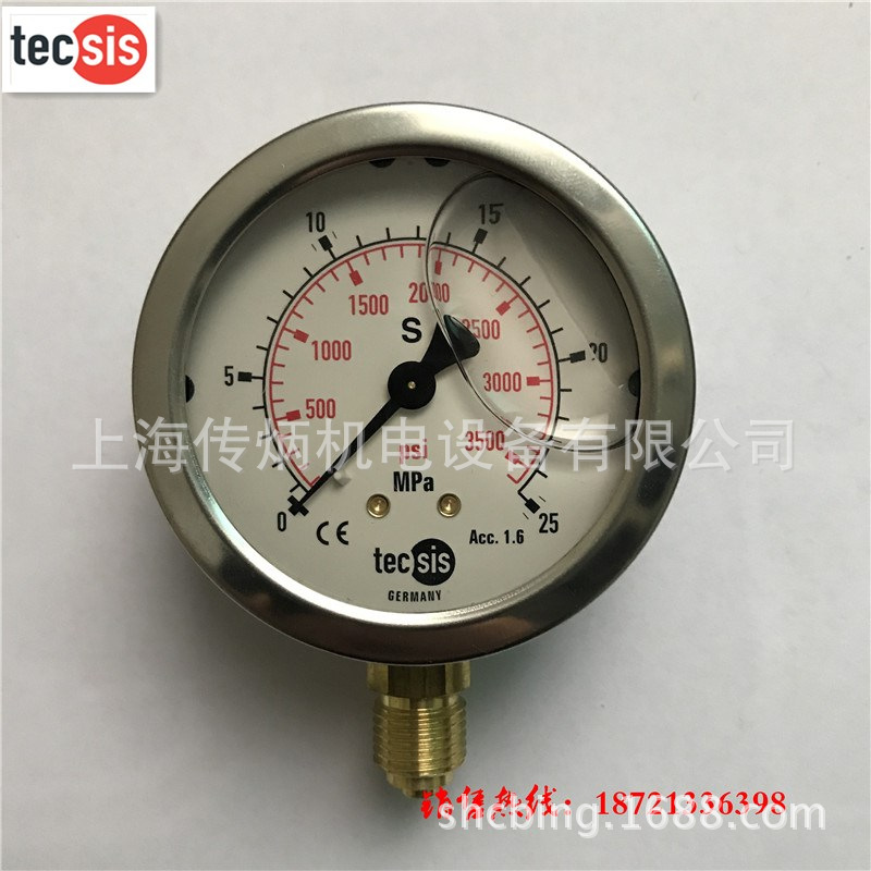 供应德国tecsis原装压力表 耐震压力表 63表径P1454 0-25MPA