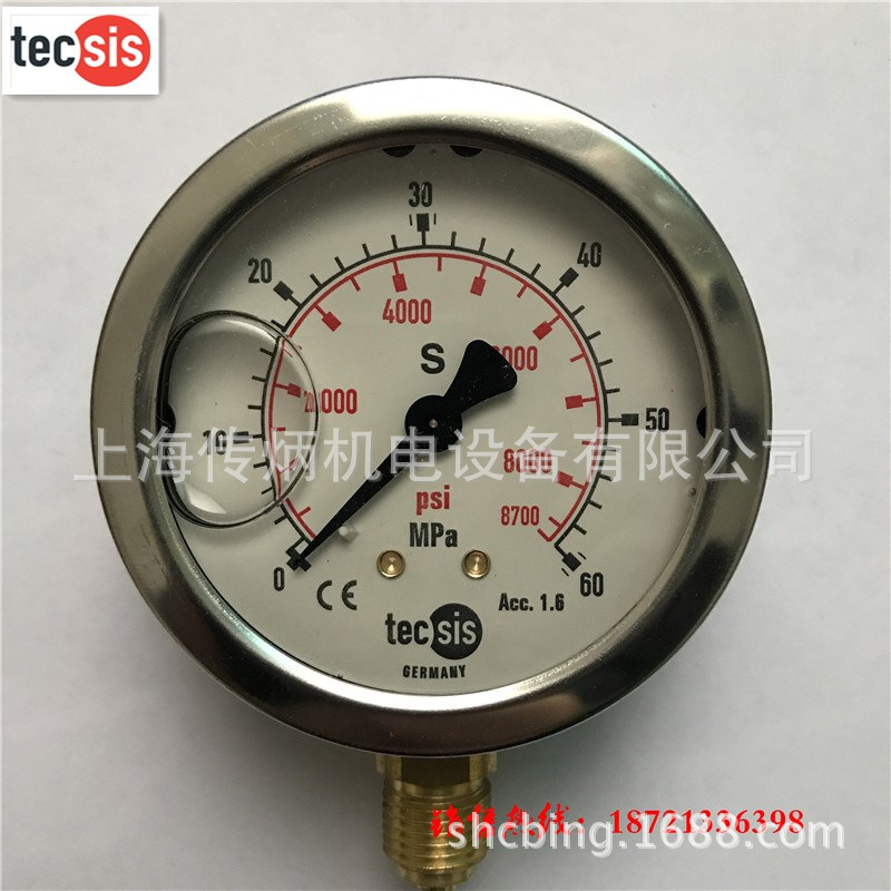 供应德国tecsis原装压力表 耐震压力表 63表径P1454 0-60MPA