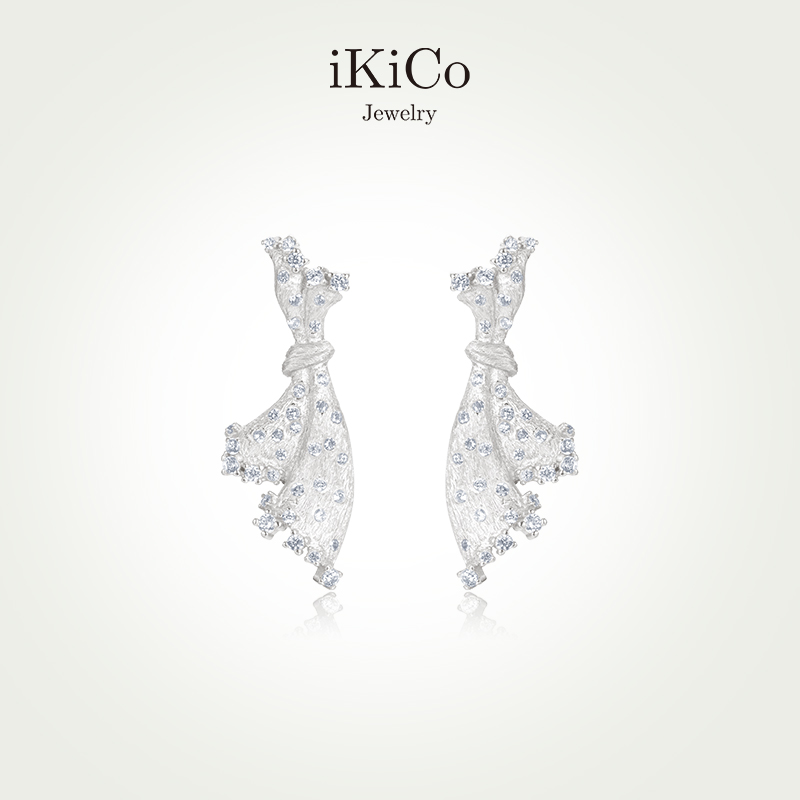 iKiCo蝴蝶结耳钉拉丝小众纯银女