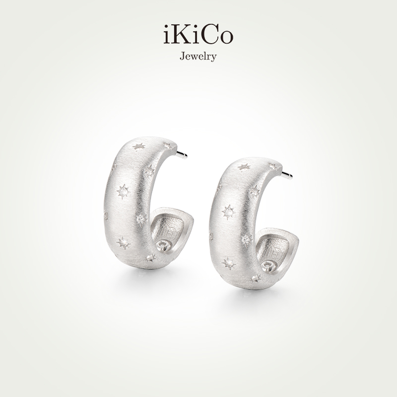 iKiCo秋冬新品星芒拉丝耳环纯银
