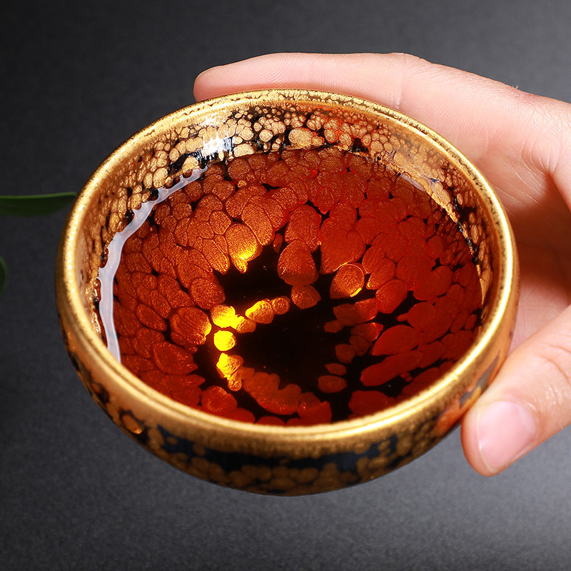 建阳黄金油滴建盏品茗杯鎏金铁胎纯手工单杯主人杯大号高档24K金