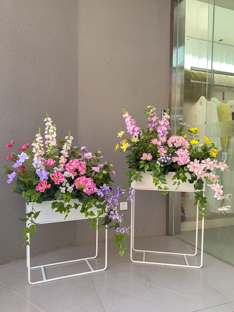 橱窗婚庆花艺彷真绣球飞燕草落地花艺商场服装店美容院装饰花假花