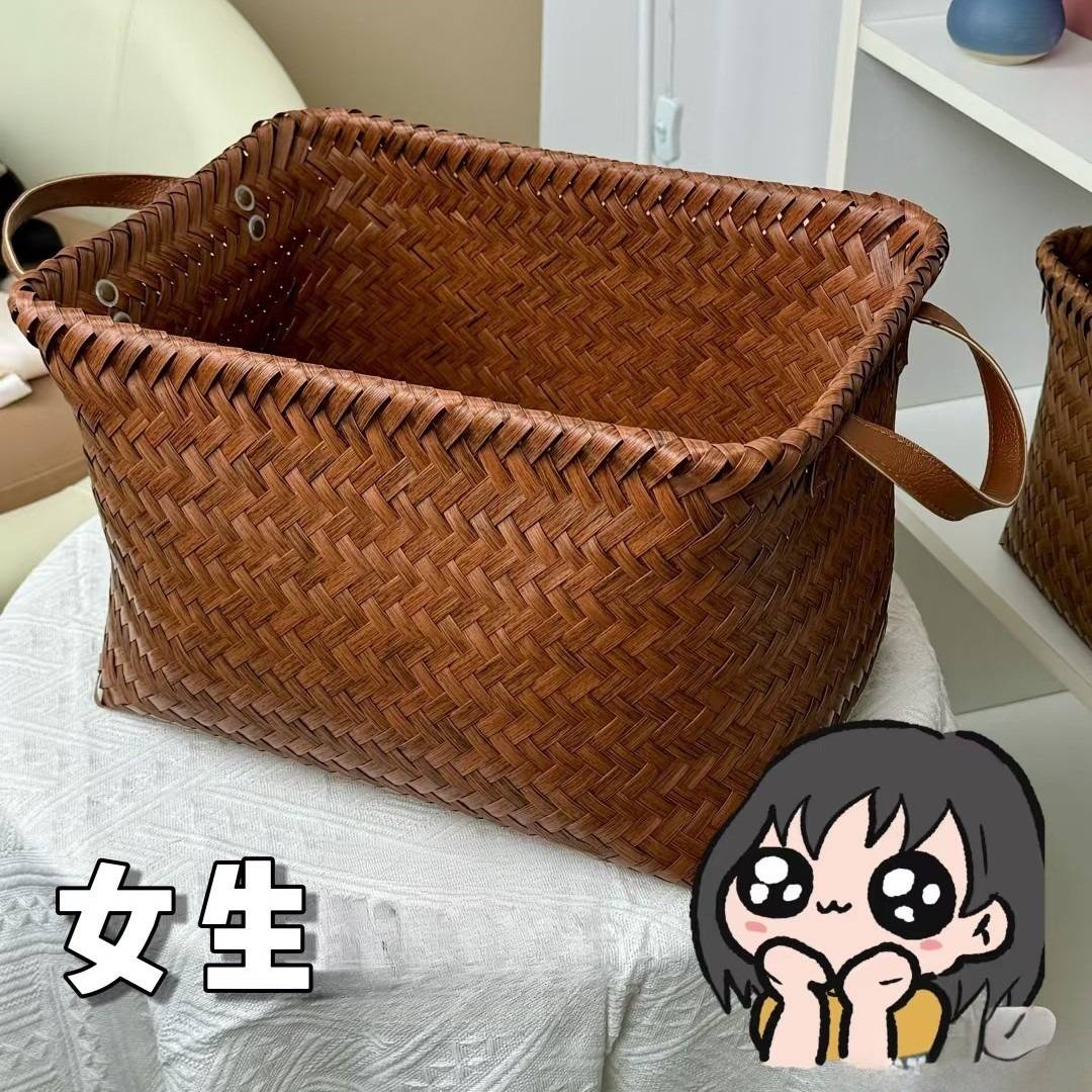 美式手工仿藤编收纳筐篮脏衣篓PU