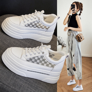 内增高女鞋8cm2025新款春夏真皮厚底显瘦小个子网纱运动鞋小白鞋