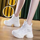 真皮牛皮9cm超高跟内增高老爹女2025新款 厚底百搭轻便休闲小白鞋