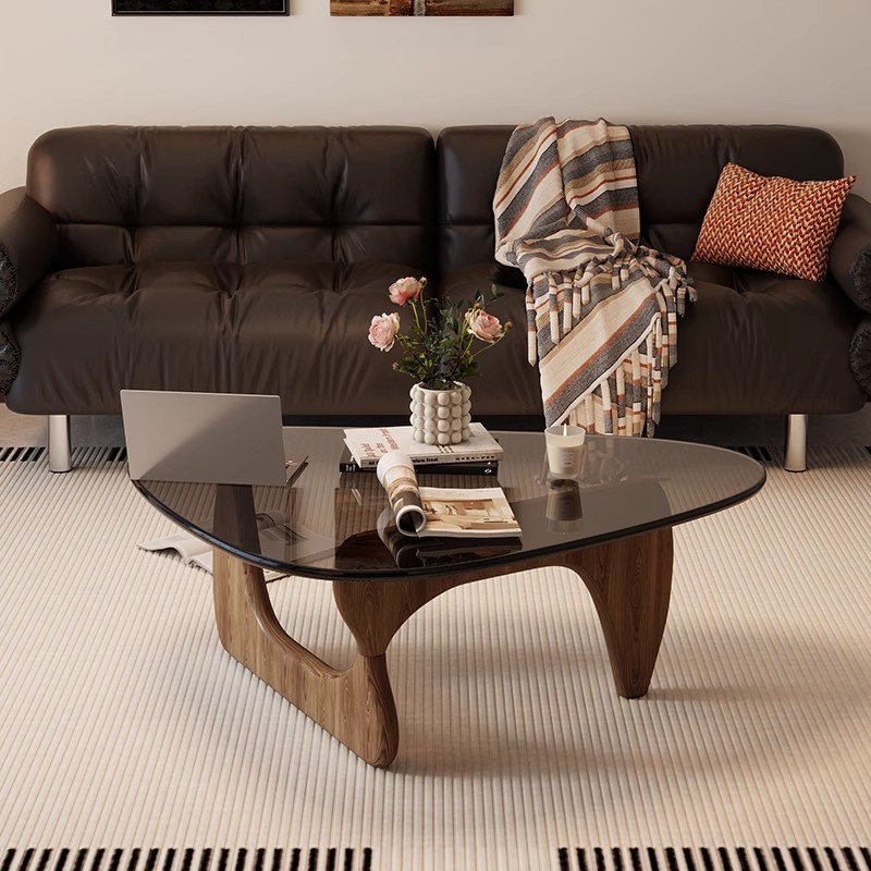 实木玻璃茶几客厅家用创意小户型法式复古轻奢高级感异型中古茶几