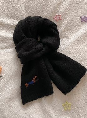 纯黑色儿童围巾帽子秋冬季韩版男女童宝宝短款小围脖护颈毛线针织
