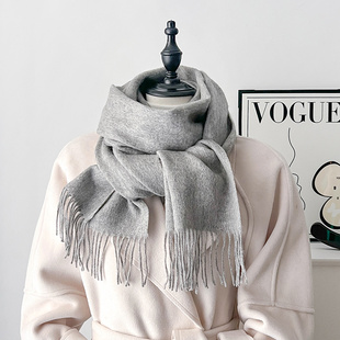 浅灰色100%羊毛厚围巾羊绒针织男女情侣冬季护颈小围脖送男友礼物