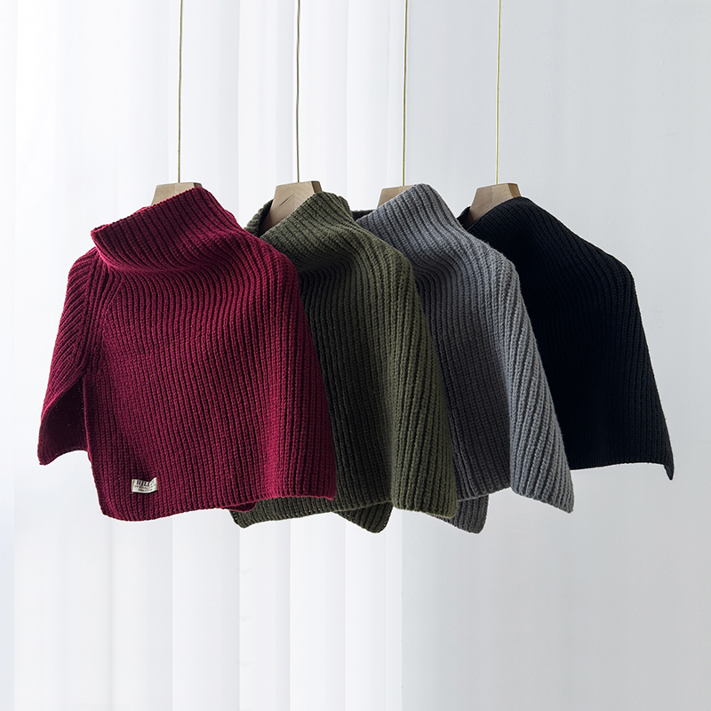 围脖套头高领护颈外搭披肩斗篷加厚保暖纯色针织毛线围巾女秋冬季