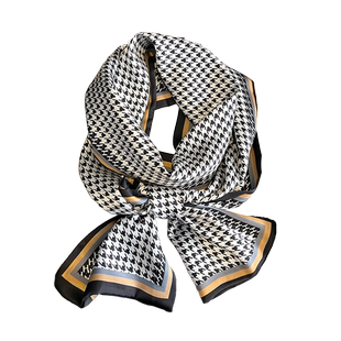 黑白千鸟格小长条丝巾女春秋搭配衬衫西装护颈围脖子丝带飘带领带