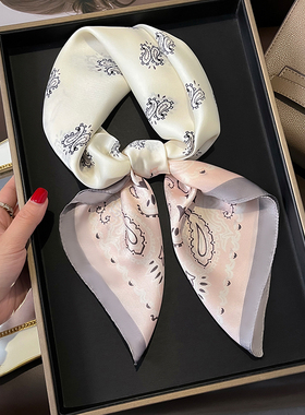 腰果花小方巾丝巾女纱巾春秋冬季搭配衬衫护颈围脖子薄围巾70x70