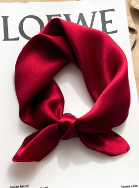 大红色中国红纯色真丝丝绸小方巾丝巾女春秋脖子颈饰薄围巾53x53